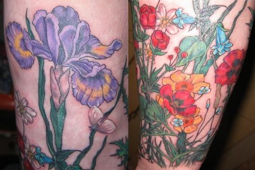 Colorful great looking poppy tattoo on leg