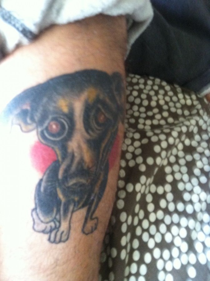 Cool black dog tattoo on leg