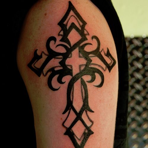 Cool cross tribal tattoo on arm