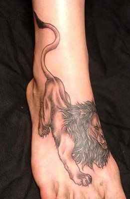 Cool realistic lion tattoo on leg