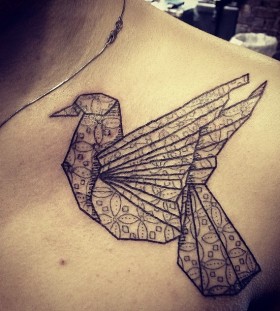 Cute black bird origami tattoo on shoulder