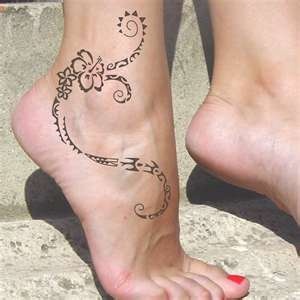 Cute flowers and line tattoo on leg