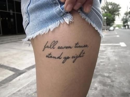 Cute lettering quote tattoo on leg