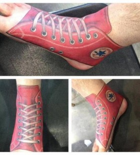 Funny red tattoo with shoes
