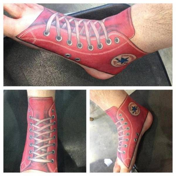 Funny red tattoo with shoes