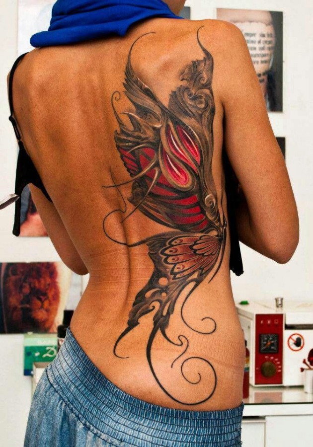 Gorgeous back red butterfly tattooo