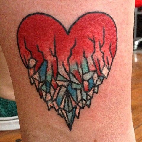 Heart colorful crystal tattoo on leg