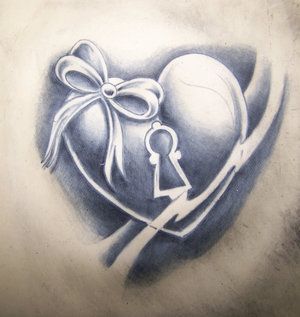 Heart with bow keyhole tattoo