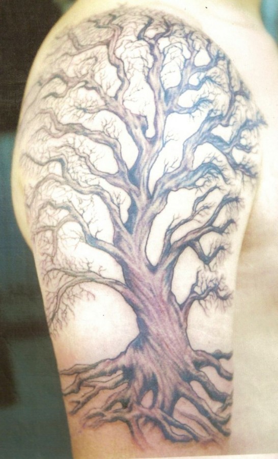 Huge brown tree tattoo on arm