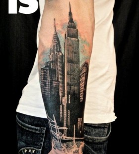 Huge buildings tattoo by Xoil