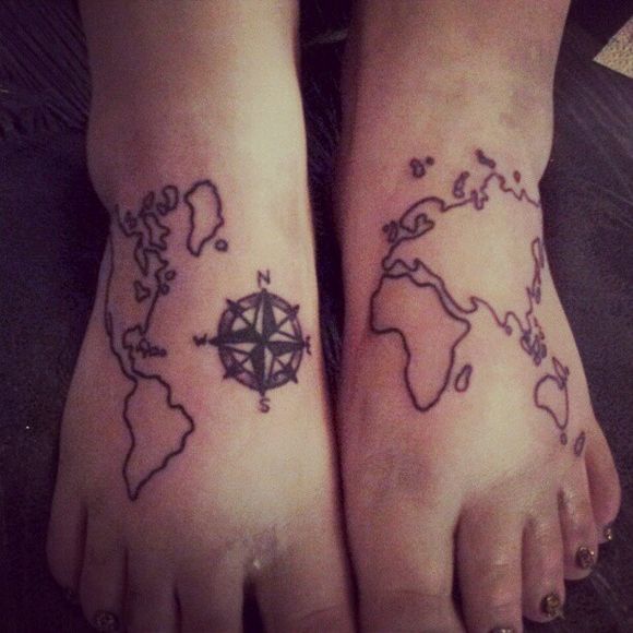 Incredible black map tattoo on legs