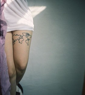 Love earth simple map tattoo on legs