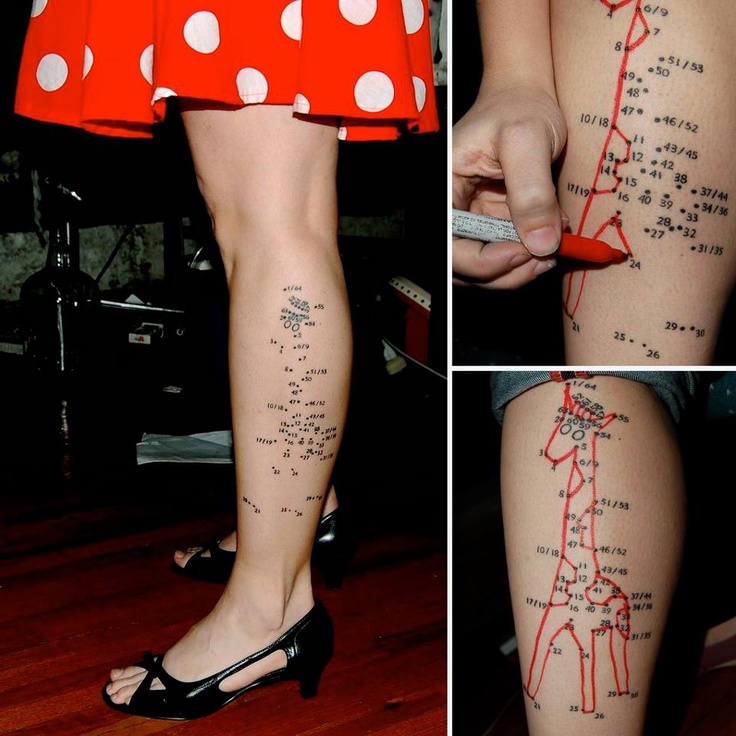 Lovely giraffes map tattoo on legs