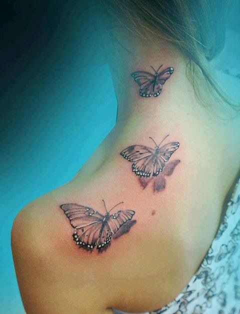 Lovely girl butterfly tattoo on shoulder