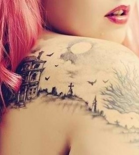 Lovely girl tree tattoo on shoulder