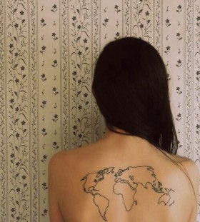 Lovely girl's map tattoo on back