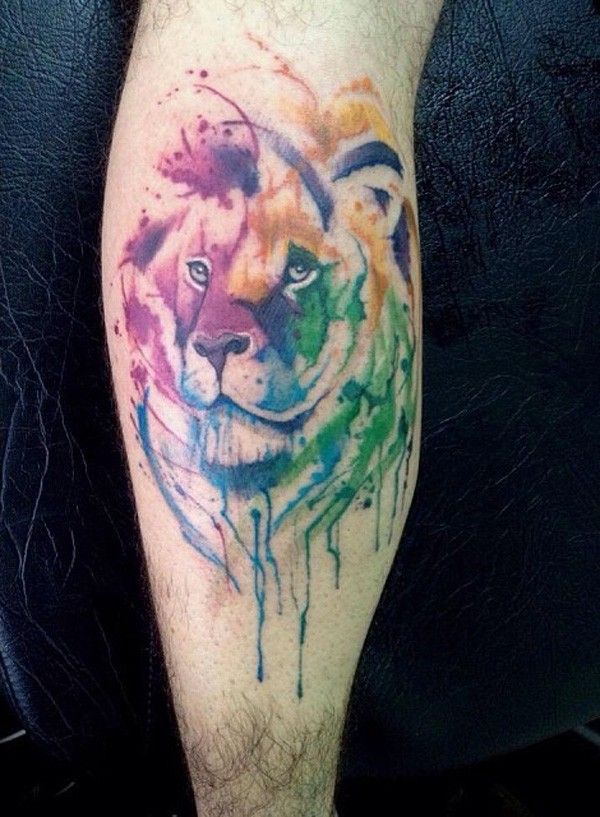 Lovely watercolor tiger tattoo on leg