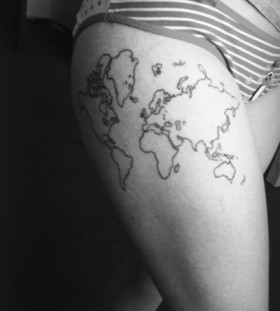 Lovely women's map tattoo on leg