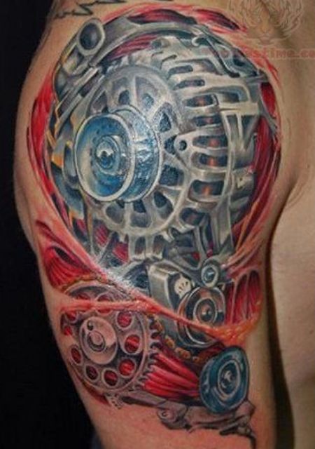 Mechanic’s style car tattoo on arm