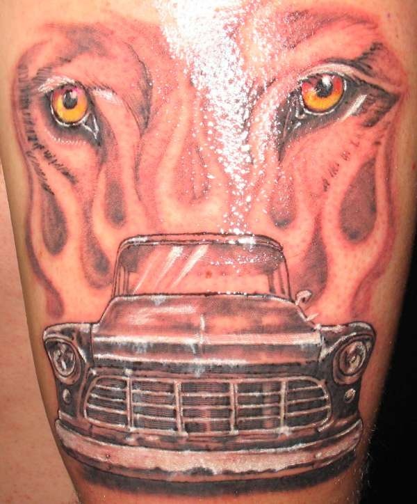 Modern tiger style car tattoo on arm