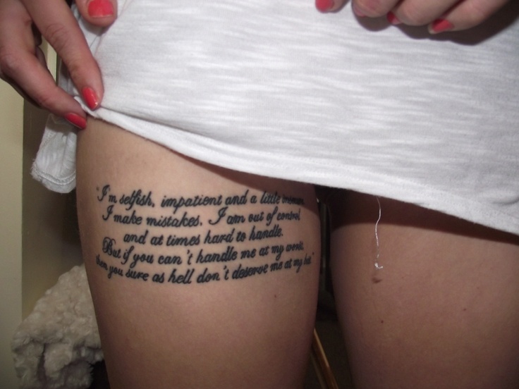 Pretty black cute quote tattoo on leg