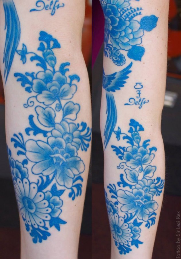 Pretty delfi blue flowers tattoos