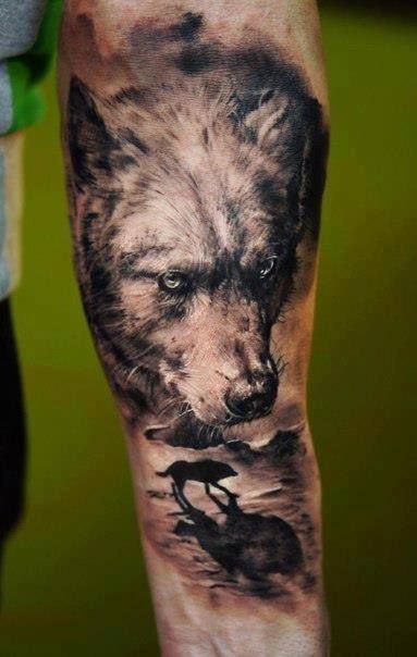 Realistic lovely wolf tattoo on arm