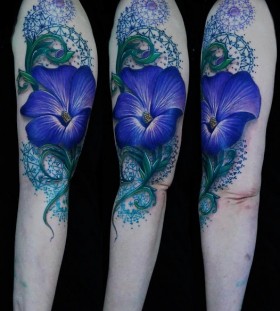 Realistic simple blue flowers tattoos