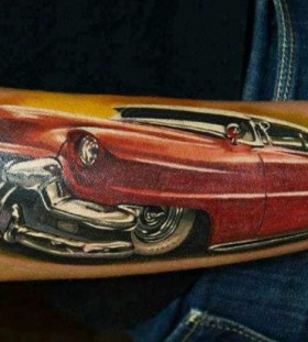 Red amazing car tattoo on arm