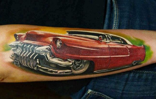 Red amazing car tattoo on arm