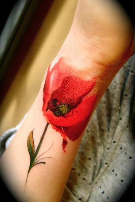 Red flower watercolor tattoo