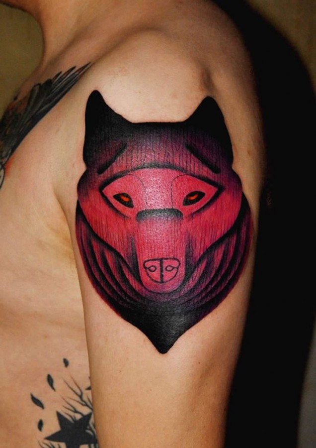 Red lovely wolf tattoo on arm