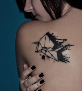 Wonderful black origami tattoo on shoulder