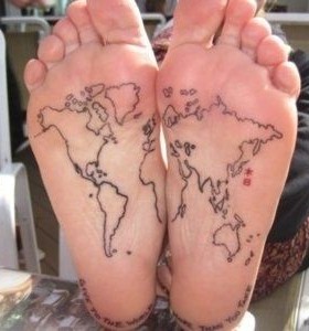 Wonderful foots map tattoo on legs