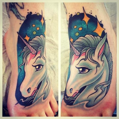 unicorn tatto on foot