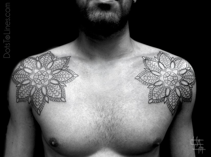 Adorable men’s geometric shoulder, back tattoo