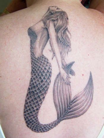 Amazing black mermaid tattoo