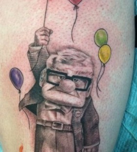 Angry old men with balloon tattoo