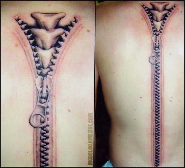 Awesome looking back zip tattoo