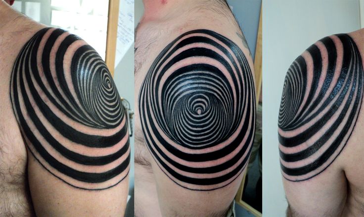 Black and white owals geometric shoulder, back tattoo