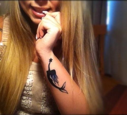 Black fashionable mermaid tattoo