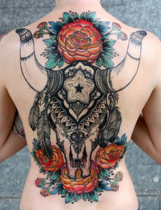 Black ornaments cow tattoo