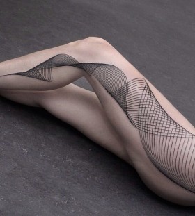 Black simple lines geometric tattoo on leg