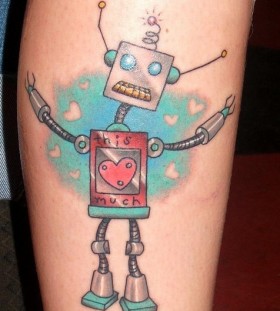 Blue adorable robbot tattoo
