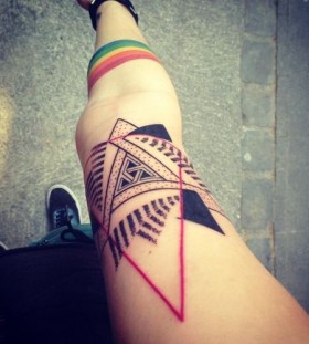 Colorful forms geometric tattoo on leg