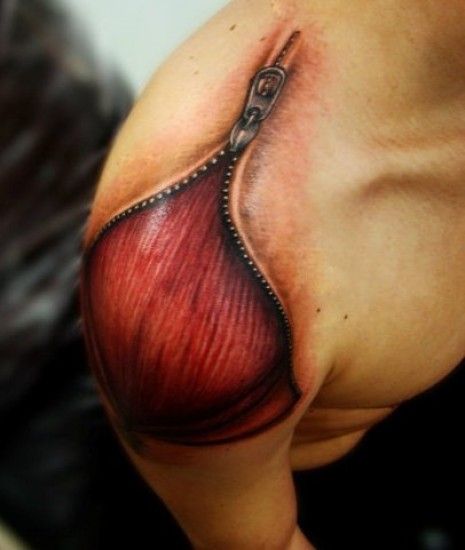 Cruel red zip tattoo