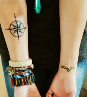 Cute girl's compass tattoo on arm