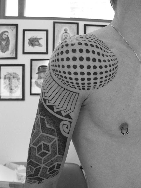 Dots and lines geometric shoulder, back tattoo