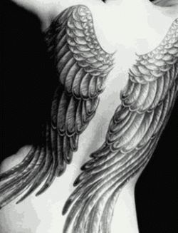 Full back angel tattoo on shoulder