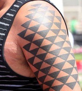 Geometric black geometric shoulder, back tattoo